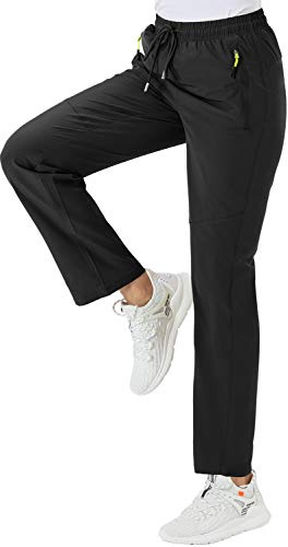 BGOWATU Women's Hiking Cargo Pants Quick Dry Lightweight Water Resistant Joggers Pants Zipper Pockets (Black,US XS)