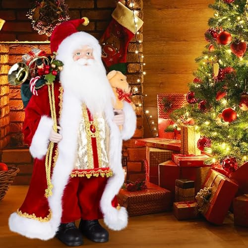 Uten Babbo Natale in Piedi Figura con Sacchetto Regalo e Orso, 17 Pollici Babbo Natale Ornamenti Natalizi Decorazione Domestica Bambola di Natale
