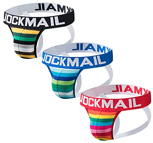 JOCKMAIL 3 piezas/paquete de bragas para hombre Suspensorio Deportivo Suspensorio Deportivo Ropa Interior Bragas Atléticas, Negro+azul+rojo, XL