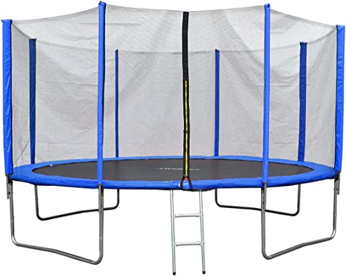 EVRE Trampoline 10ft Blue with Zipped Safety Enclosure Ladder Steel Frame Safety Pad TÜV Rheinland Certified Kids and Adults 305cm trampoline 10ft
