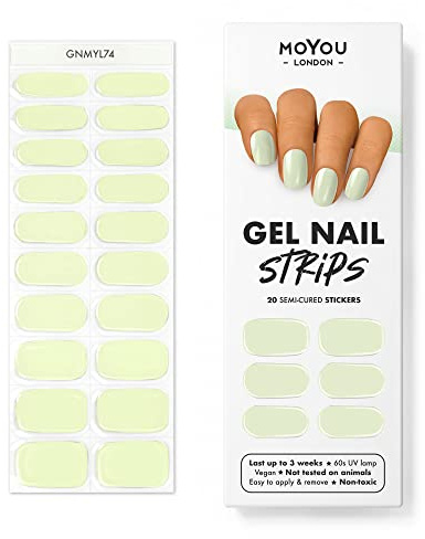 MOYOU LONDON Semi Cured Gel Nail Strips - 20 Pcs. Waterproof Gel Nail Wraps, Cures in Sunlight or UV/LED Lamp, Lasts Up to 2+ Weeks, Stretchable, Easy to Apply & Remove, Vegan & Cruelty-Free