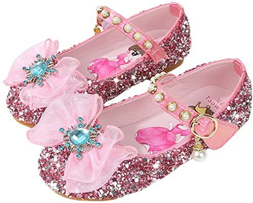IWFREE Bambina Scarpe da Principessa Elsa Cristallo Balletto Flamenco Paillettes Sandali Bambini Natale Carnevale Partito Matrimoni Compleanno Battesimo Costume Accessori Blu Rosa Argento 03