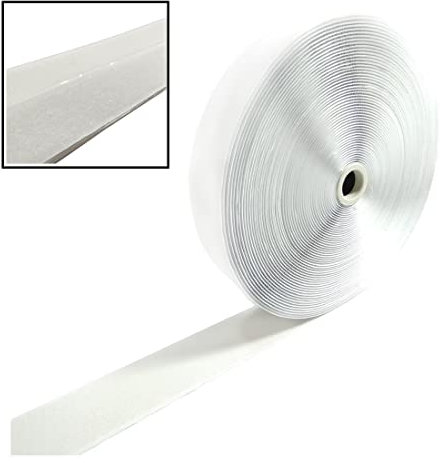 25 Metri/Belcro con Adesivo - Solo un lato: Gancio - Nastro di chiusura per attaccare tende, tappeti, tessuti, zanzariere, quadri, adesivo forte, gancio e anello, (gancio bianco, 20 mm)