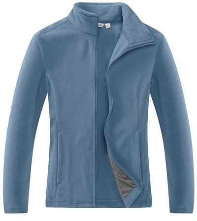 33,000ft Damen Fleecejacke mit Durchgehendem Reißverschluss Stehkragen Damen Leichte Fleece Jacke Outdoor Damenjacke für Wandern und Freizeit,Graublau M