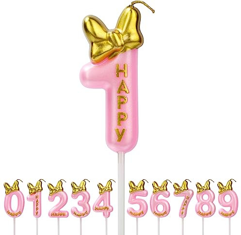 Aomig Geburtstagskerzen Zahlen, Rosa Geburtstagskerze Zahlen für Torte, Zahlenkerze Kerzen Mädchen Geburtstag Kuchendeko Tortendekoration für Geburtstagsfeier Party (Zahl 1)