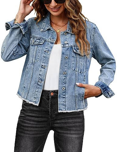 Luvamia Women's Trendy Fall Jacket - Blue Denim Blazer, Size X-Large (Fits 16/18)
