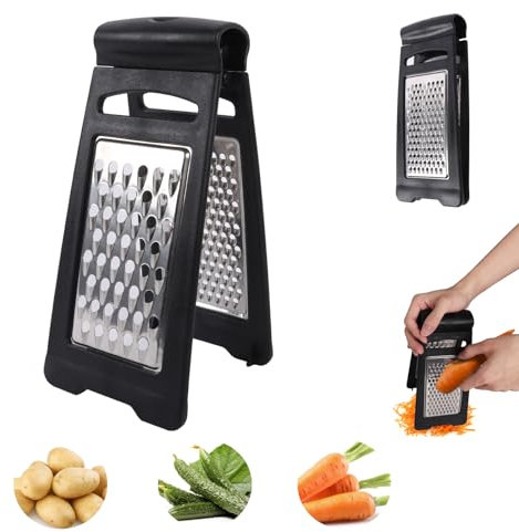 Guittly Faltbare Reibe für Gemüse Aus Edelstahl, Klappbare Gemüsereibe mit Grob und Feines Reiben Gemüsehobel, Doppelkantik Küchenreibe Hand Kartoffelreibe für Rohe Kartoffeln Obst Gemüse (Schwarz)