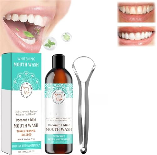 Coconut Mint Mouthwash,Coconut Mouthwash,Whitening Mouth Wash,Mint Oil Pulling Mouthwash with Tongue Scraper,Coconut Pulling Oil,Teeth Whitening,Fresh Breath (1 Pcs)