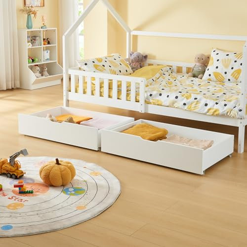[en.casa] Set di 2 Cassetti Sottoletto Contenitori a 4 Rotelle Cassetti Biancheria da Letto Cassettoni da Stoccaggio Salvaspazio 97,5 x 62 x 22 cm Bianco