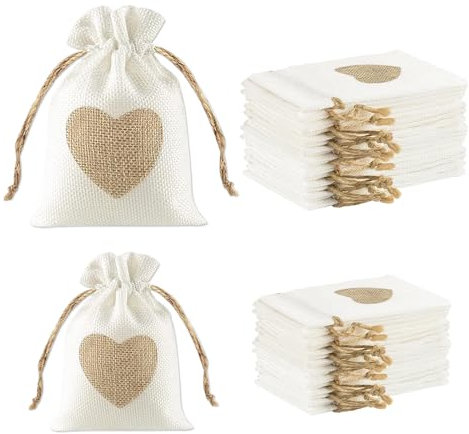 TPTGIAR 20 Stück Herz Jutesäckchen Klein, Wiederverwendbarer Säckchen zum Befüllen, Kleine Säckchen mit Kordelzug, 2 Größen von Geschenksäckchen für Geburtstag Hochzeit Kinderparty