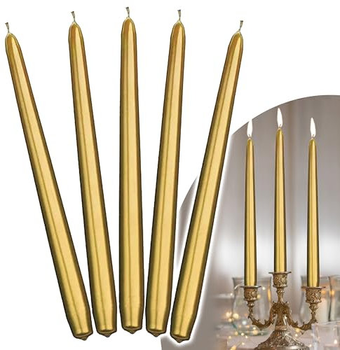 Decoraparty 10 Candele Dorate h 29 cm, Lunghe Affusolate Oro Metallizzato Eleganti Decorazioni in Cera da Tavola per Celebrazioni, Capodanno, Anniversario, Natale, per Candelabro