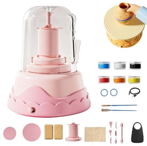 Wrap N Share Mini Pottery, Wrapnshare Töpferei, Töpferset für Kinder, Töpferscheibe Elektrisch für Kinder, Mini Töpferscheibe mit Töpferton, DIY Töpfern Bastelset Geschenke für Mädchen Jungen (Rosa)