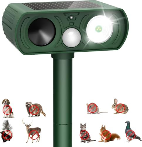 Répulsif solaire pour chat - Dissuasif ultrasonique pour chat - Avec détecteur de mouvement et lumière clignotante - Pour extérieur - Imperméable - Pour ferme, jardin, cour, chiens, chats, rats
