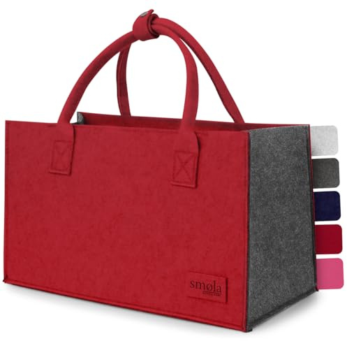 smøla Filtväska – shoppingväska stor & vikbar I shoppingväska dam bärväska – handväska marknadsväska shoppingväska, filtväska, Körsbärsröd och antracit, 40 x 20 x 23 cm