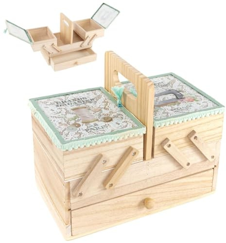 Caja Costurero Madera con Cajón Grande 26x23 cm Organización Costura Almacenamiento