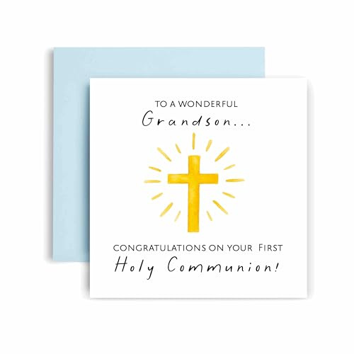 Huxters First Holy Communion Card for Grandson - Floral Cross Design - Thoughtful Religious Greeting Card for a Special Milestone - 17 by 12cm (Grandson)