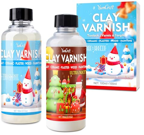 Air Dry Clay Glaze 2x100ml with Brushes, Anti-Crack & Anti-Yellowing, Waterproof & Scratch Resistant Gloss & Matte Varnish Sealant for Pottery, Polymer Clay, Acrylic Painting, Wood & Plaster Crafts