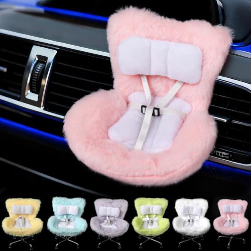 6 Pack Doll Chair Car Seat for Labubu, 15-17cm Dolls Accessories with Air Vent Clip & Desktop Stand, Cute Doll Car Seat for Toys Collection, （Purple, Pink, White,Green,Yellow,Blue）