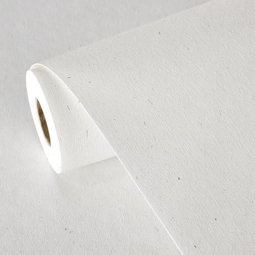 MAIMAIS Matte White Grasscloth Textured Wallpaper Natural&Neutral&Handmade Style Thick Peel and Stick Removable for Bedroom,Office,Cabinet(16.5”x236.2”) (Herbaceous Plant&Gold Powder) M11