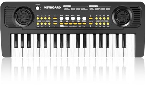 Clavier Piano Enfants avec Microphone - 37 Touches Portable Jouets Clavier avec Câble USB Musical Instrument Numériques Portables pour Garçon Filles Noël Anniversaire Cadeau, Noir
