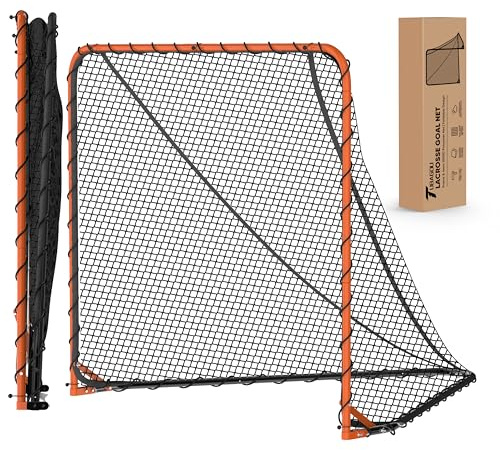 Heavy-Duty Regulation Lacrosse Goal Net (6'W x 6'H x 7'D), UV-Treated 4MM Netting (Black or White), Folding Lacrosse Goal Space-Saving Upright Storage, Backyard & Team Practice (Black)