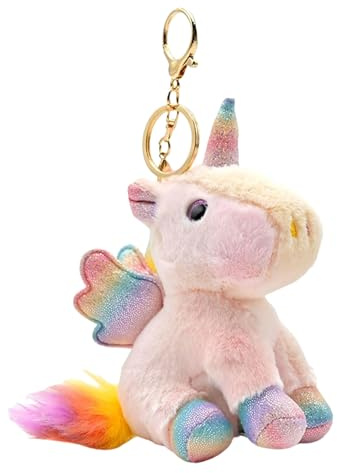 GlamRays Porte-clés en peluche licorne Jouet en peluche porte-clés Animal en peluche rose Anneau pour clés Ornement pour sac à dos ou sac Poupée Cadeau Décoration pour fe