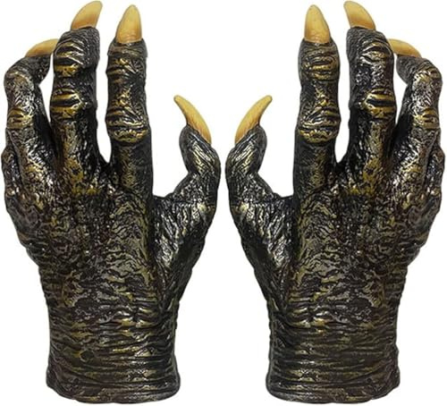 Halloween Gants de Loup-Garou Réalistes Gants de Monstre en Os de Squelette avec Griffes Gant à Pattes de Diable Vampire Gothique Accessoires pour Costume d'Halloween Fête COSPLAY Maison Hantée