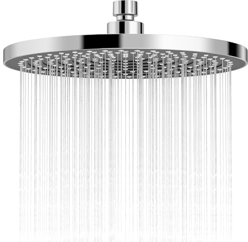 10 Zoll Runder Duschkopf Regendusche,YUANNY Badezimmer Wassersparender Einbauduschköpfe aus ABS-Material，Verstellbarer Kopfbrause mit Anti-Kalk-Düsen,Groß Durchmesser 25cm,Mode Eleganz，Chrom