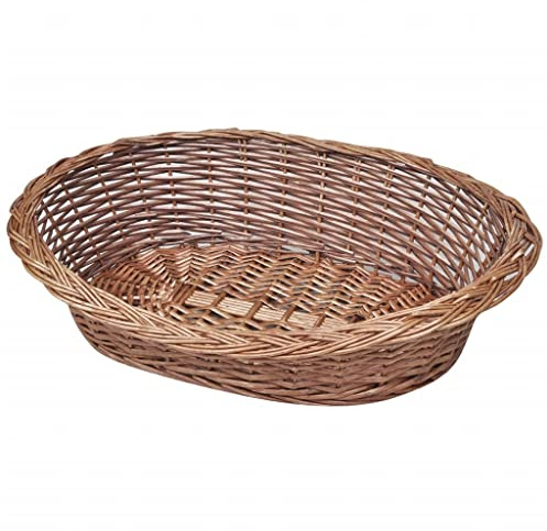 Natural Willow Dog Basket 27.6 Inch Lightweight Pet Bed, Oval Wicker Dog Bed for Cats and Bunnies, Handcrafted Durable Portable Indoor Outdoor Pet Basket with Easy Maintenance