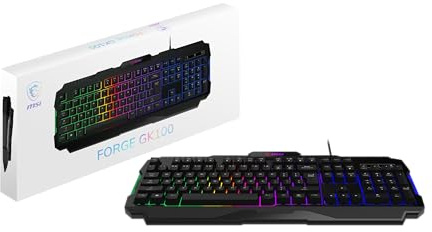 msi Forge GK100 US - Membrane Keyboard, RGB, Ergonomic, Anti-GHOSTING, Angle-Adjustable (Black)