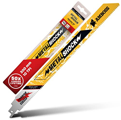 AMBOSS METAL SHOCK - 1x Säbelsägeblatt Länge 300 mm / 10 ZpZ - ideal für Abriss/Aufbau/Demontage/Rohrleitungsbau - geeignet für Edelstahl sowie Stahl (Rohre/Profile/Träger) sowie Gussrohre