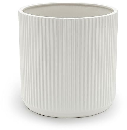 Amazon Basics Rund, Geriffeltes Keramik-Pflanzgefäß, 20.3 cm, Weiß