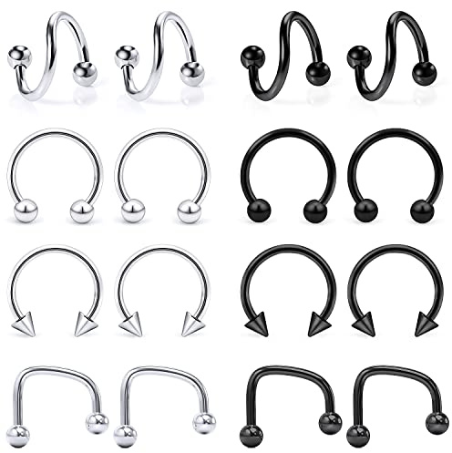 Hoeudjo 16g Lip Rings Stainless Steel Snake Bite Piercing Jewelry Labret Jewelry Medusa Piercing Jewelry Spiral Barbell Helix Tragus Earrings Hoop Horseshoe Septum Ring Cartilage Piercings 10mm