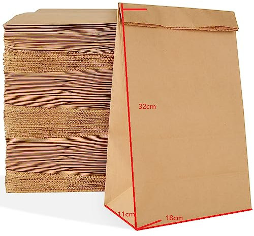 MIVIDE 100PCS 18x11x32CM Brown Paper Bags for Bread, Kraft Paper Bags No Handles, Paper Bag for Food, Sandwich, Lunch