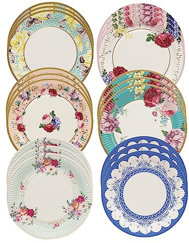 Talking Tables Pack of 24 Afternoon Tea Vintage Floral Paper Plates | Truly Scrumptious | for Birthday Party, Baby Shower, Wedding and Anniversary, Disposable Tableware,23 centimeters