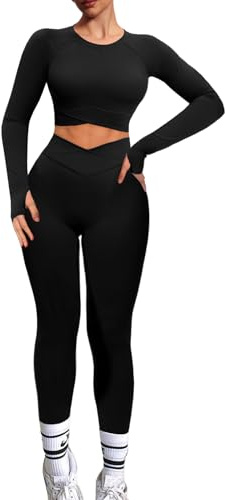 Navneet Damen Sport Set - Langarm Rückenfrei Oberteil mit Scrunch Leggings für Gym, Workout und Fitness