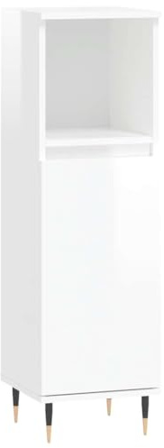 vidaXL Bathroom Cabinet in High Gloss White Finish - Free-Standing Storage Unit with 2 Doors and Open Shelves - Modern Bathroom Furniture