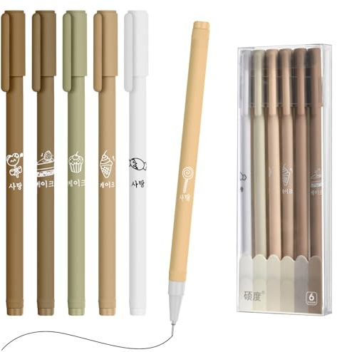OFFCUP Penna gel, 6 penne roller roller, penne a sfera a inchiostro gel, tinta unita, penne a rullo, inchiostro per bambini, adulti, scuola, ufficio, colore: marrone