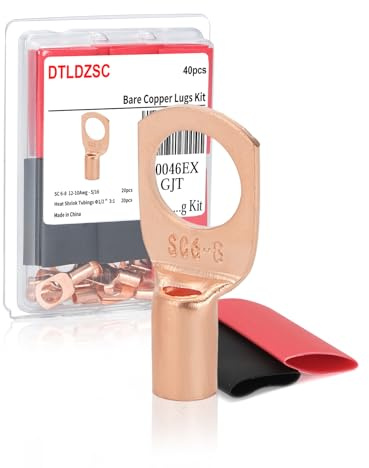 DTLDZSC Thick Copper Electric Wire Lugs,20Pcs Bare Copper Gauge 12-10Awg-5/16(M8) Ring Heavy Duty Battery Cable Lugs Ends Ring Terminals Connectors with 20Pcs 3:1 Heat Shrink Tubing Assortment Kit