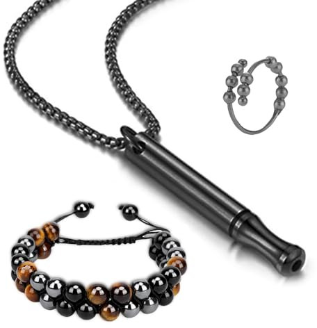 Halskette Gegen Angst Kompatibel mit Höki Atemhalskette Rauchentwöhnung Kette Geeignet zur Förderung der Ruhe und Linderung von Angstzuständen (1 Armband + 1 Perlenring)