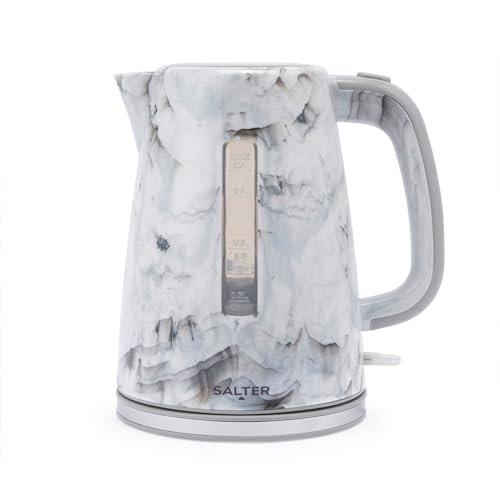 Salter EK5831WMA Marble 1.7 L Kettle – Rapid Boil, 360° Swivel Base, Removable Limescale Filter, Water Level Indicator, Unique Marble Design, Boil Dry Sensor & Auto Shut-Off, Otter Control 3000W White