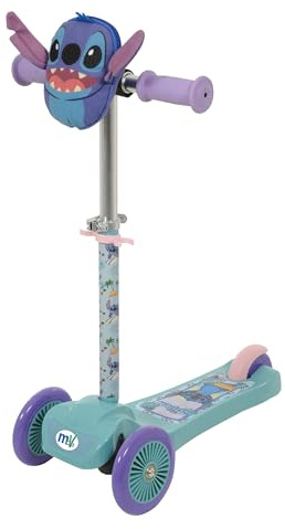 Stitch Mini Go! Tilt 3 Wheel Scooter with Squishle Pouch | Officially Licensed Kids Ages 3+ Push | Tri Unisex Girls or Boys | Adjustable Handlebar Height