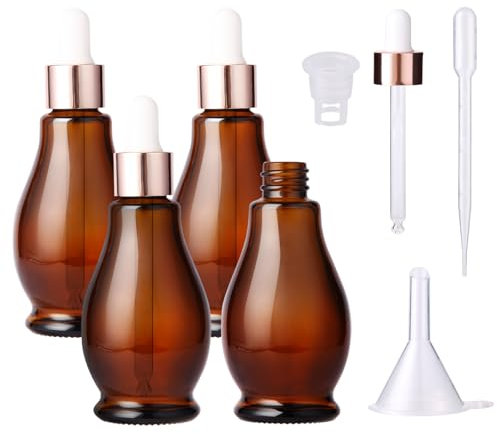Hyber&Cara Lot de 4 flacons compte-gouttes marron de 50 ml pour huiles essentielles, huiles parfumées, colorants liquides, aromathérapie