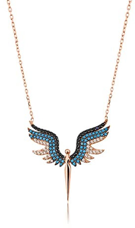 Einzelstück® Engel Halskette 925 Sterling Silber I 14K Gold, Roségold I Silberkette mit Schutzengel Anhänger I Echtschmuck Geschenk Taufe, Frau, Mutter (Angel Turquoise)