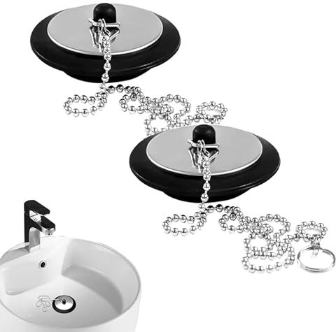 Lot de 2 bouchons de baignoire universels de rechange avec chaîne en acier inoxydable pour baignoire, salle de bain, cuisine (taille 4,3 cm à 4,5 cm)