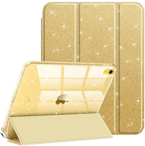 Fintie Glitzer Hülle für iPad 11./10. Generation (2025/2022 A16 Chip) mit Stifthalter - Transparente Dünne Schutzhülle, Stoßfest & Glitzer Klar Rückseite für Mädchen/Kinder‌, Gold