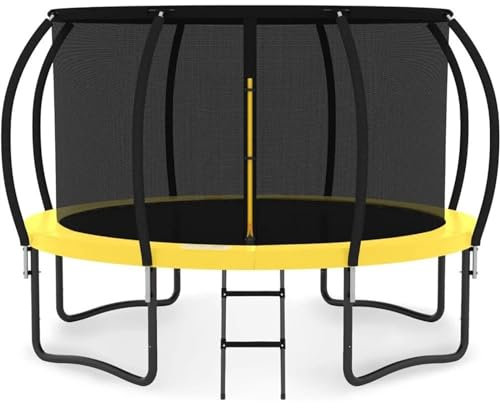 MNEVZX Trampolín Trampolín de 10 pies con recinto - Trampolines recreativos con Escalera, Trampolín al Aire Libre Cojín de protección de trampolín(10FT Yellow)
