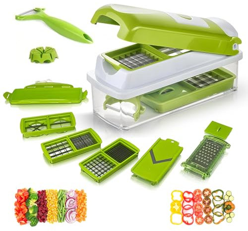 EVOKK 13 Pieces Food Vegetable Chopper Multi-Cutter Slicer, Fruit & Vegetable Slicer, Multifunctional Onion Potato Salad Food Chopper, Kitchen Tools & Gadgets,Sharp Blades Veg Cutter