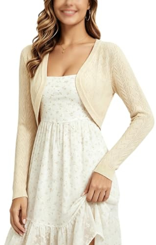 Torera dam ihålig bolero jacka kort tjurfäktning tvärs kappa långärmad för bröllop kort virkning fest elegant, Beige, XL