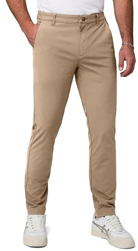 Elegancity Mens Classic-Fit Chino Trousers Stretch Smart Cotton Trousers for Men Casual Water-Repellent Stain-Resistant Formal Business Office Pants, Khaki XXL